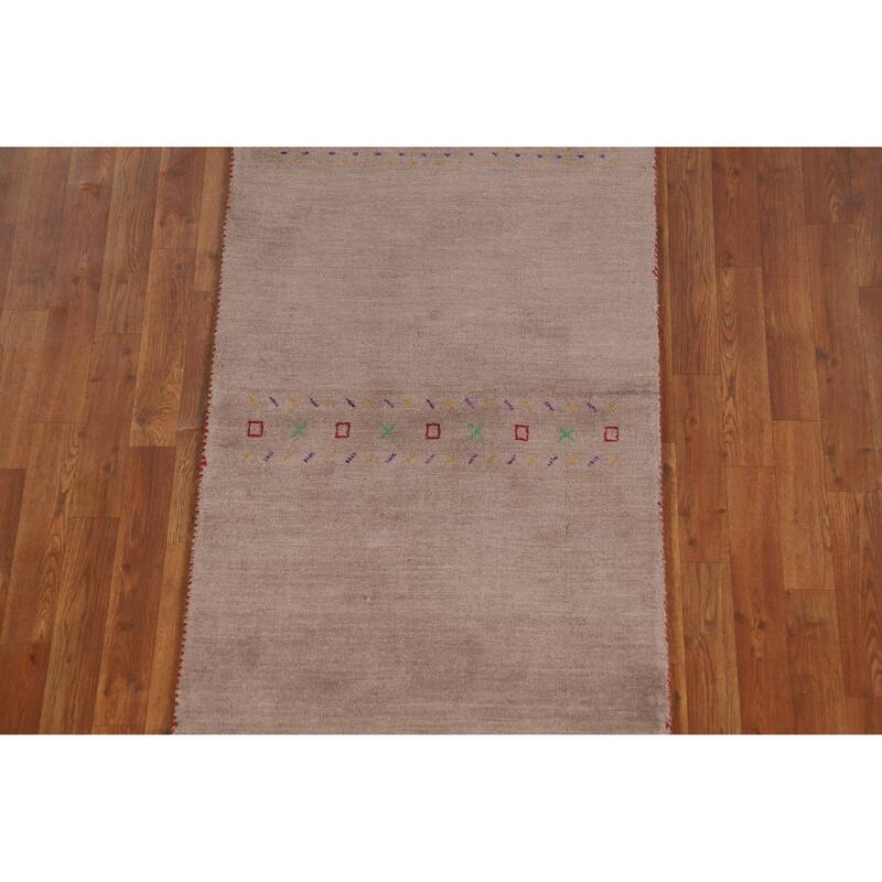 Hand Knotted Oriental 100% Wool Carpet Tribal Tribal Brown Gabbeh Runner Rug - 9' 10'' X 2' 8''