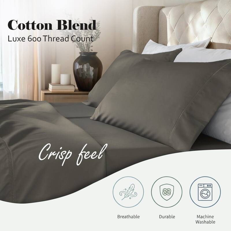 Superior Pandora Cotton Blend Embroidered 600 Thread Count Pillowcases, Set of 2