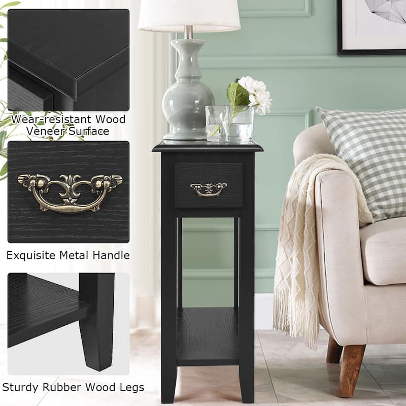Gymax 2 Tier End Bedside Sofa Side Table Narrow Nightstand w/Drawer - See Details
