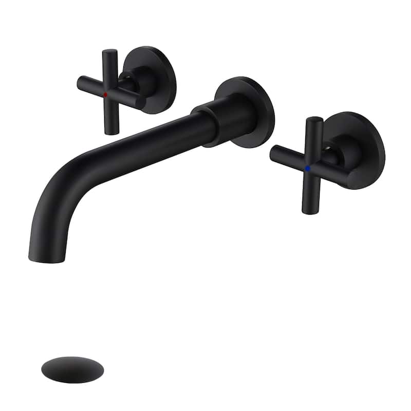 BATHLET Wall Mount Double Handles Cross Handle Bathroom Sink Faucet - Matte Black