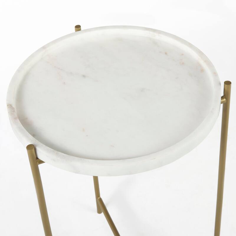 Stella Gray Marble Top w/ Black Iron Base Round Accent Table