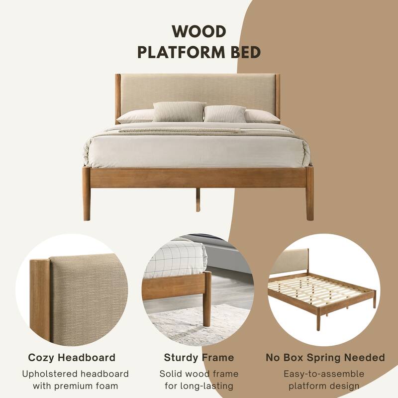Roundhill Furniture Vichy 5-Piece Rattan Bedroom Set with Upholstered Bed, Dresser, Mirror, Nightstand, and Chest