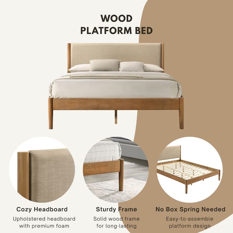 Roundhill Furniture Vichy Platform Bed, Light Walnut