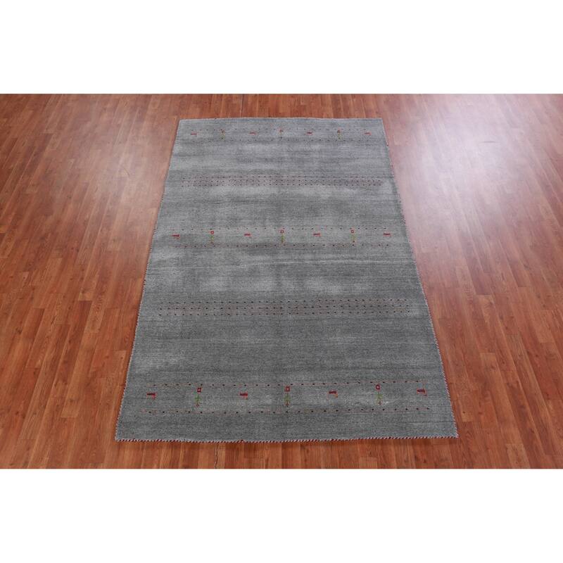 Hand Knotted Oriental 100% Wool Carpet Tribal Animal Pictorial Greys & Charcoal Gabbeh Area Rug - 7' 10'' X 5' 1''