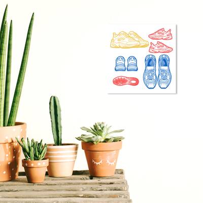 Wynwood Studio Canvas Fashion and Glam Primary Sneakers Yellow and Light Yellow Glam Wall Art Canvas Print