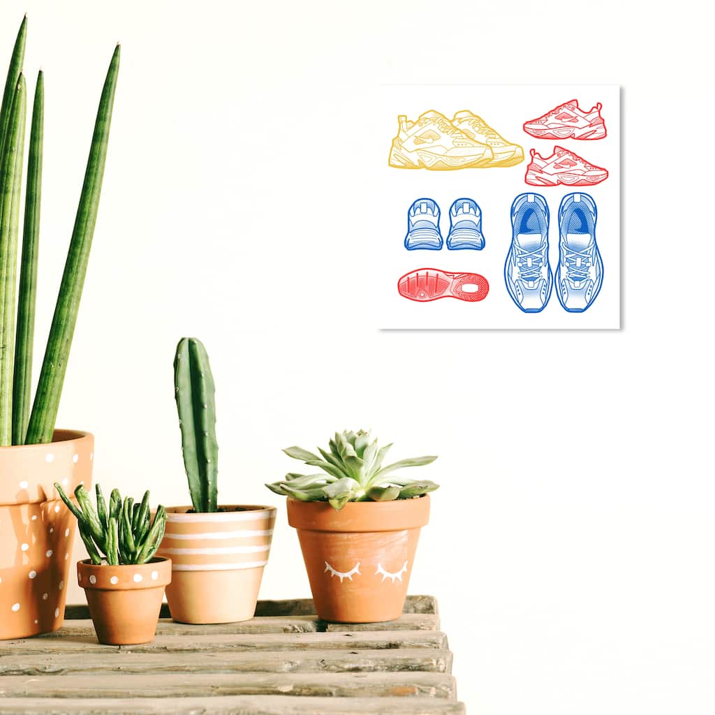 Wynwood Studio Canvas Fashion and Glam Primary Sneakers Yellow and Light Yellow Glam Wall Art Canvas Print