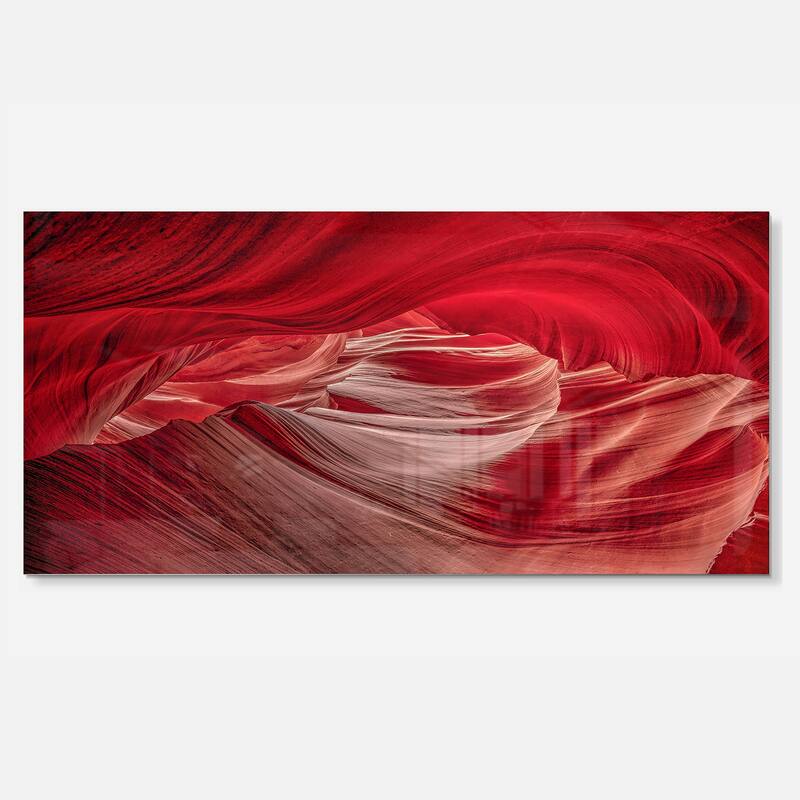 Red Shade in Antelope Canyon - Landscape Photo Glossy Metal Wall Art - 28 in. wide x 12 in. high