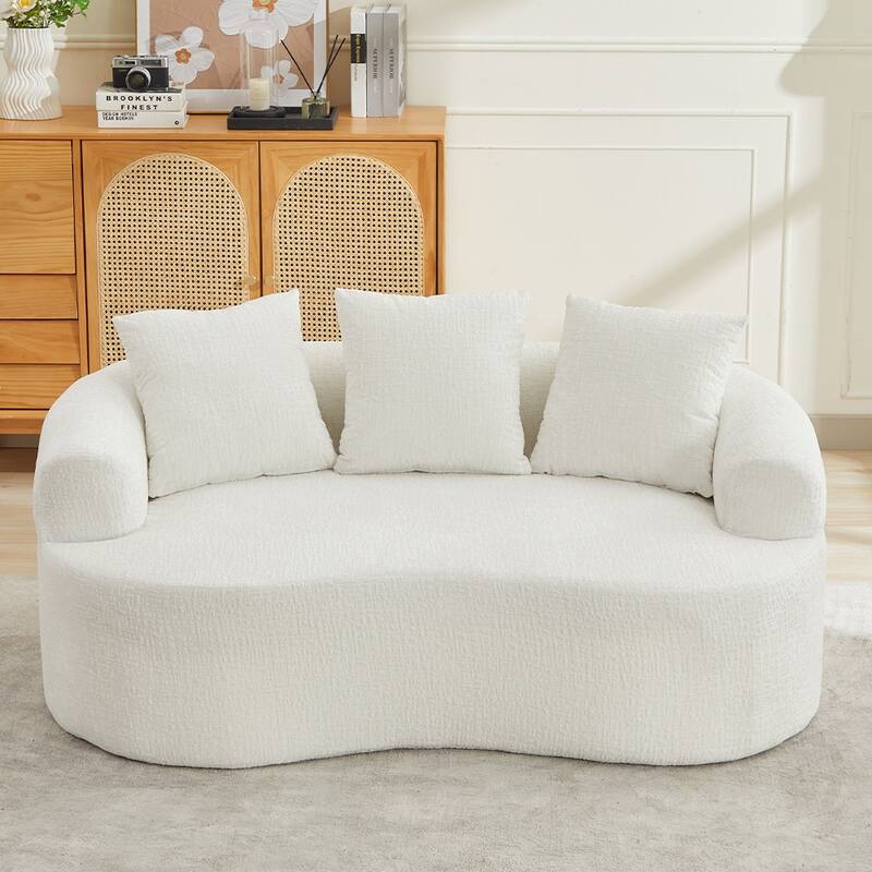 63.2" Modern Small Loveseat Sofa, Chenille Boneless Couch, Deep Seat Sofa with 3 Pillows