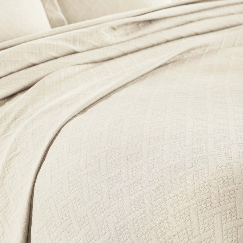 Superior Basketweave Cotton Decorative Bedspread Set