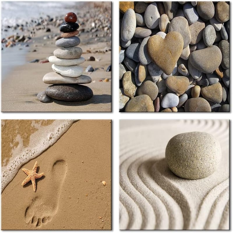 4 Piece Modern Giclee Artwork Sea Beach Ocean Canvas Prints - 12 x 12