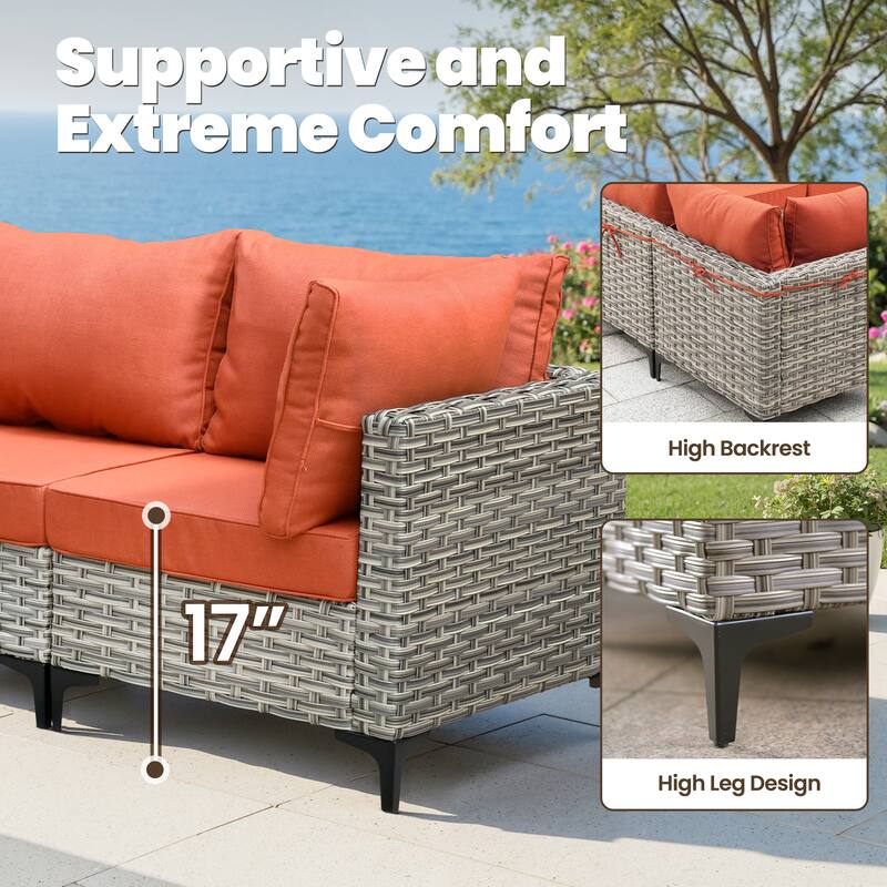 HOOOWOOO 11-piece Outdoor Patio Sofa Wicker Furniture Swivel Chair Set with 54" Fire Pit Table