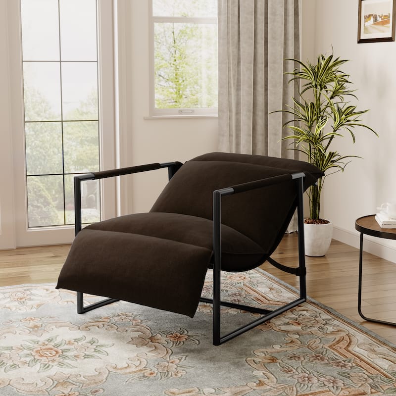 Metal Sling Accent Chair Armchair with Adjustable Headrest - Brown