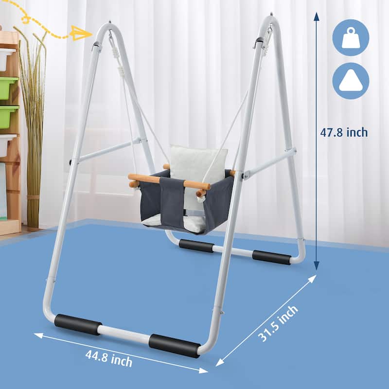 Hapfan Toddler Swing, Baby Swing with Heavy Duty Foldable Stand, Swing Set with Canvas Cushion Seat for Indoor Outdoor - N/A