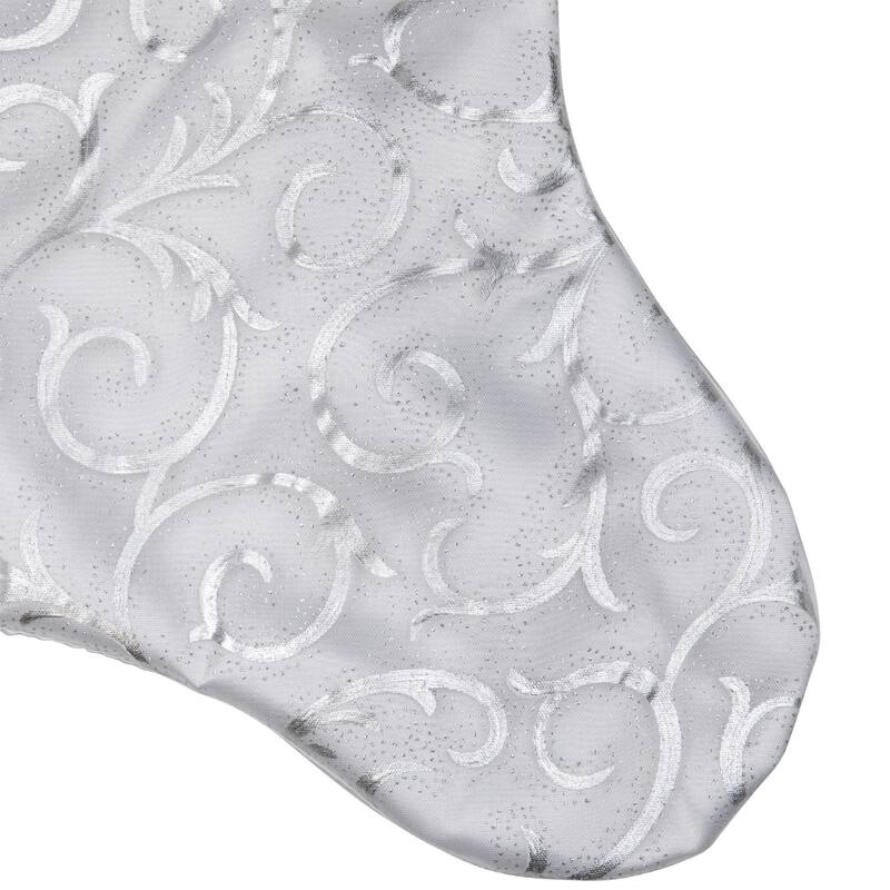 19in White and Silver Filigree Christmas Stocking with Bows
