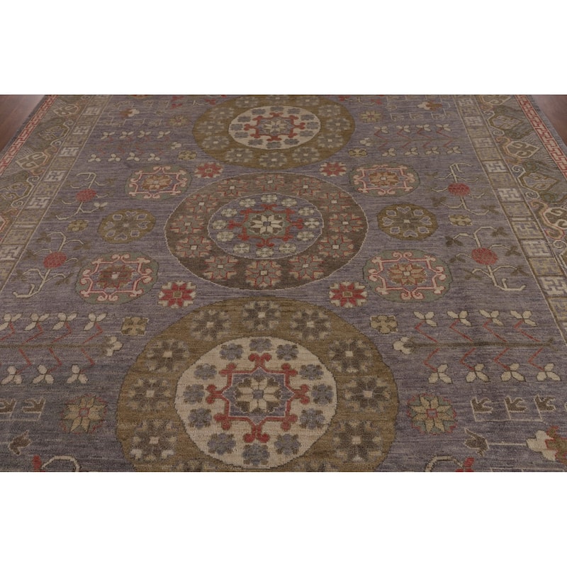 Vegetable Dye Gray Oushak Turkish Area Rug Handmade Floral Wool Carpet - 8'4"x 9'11"