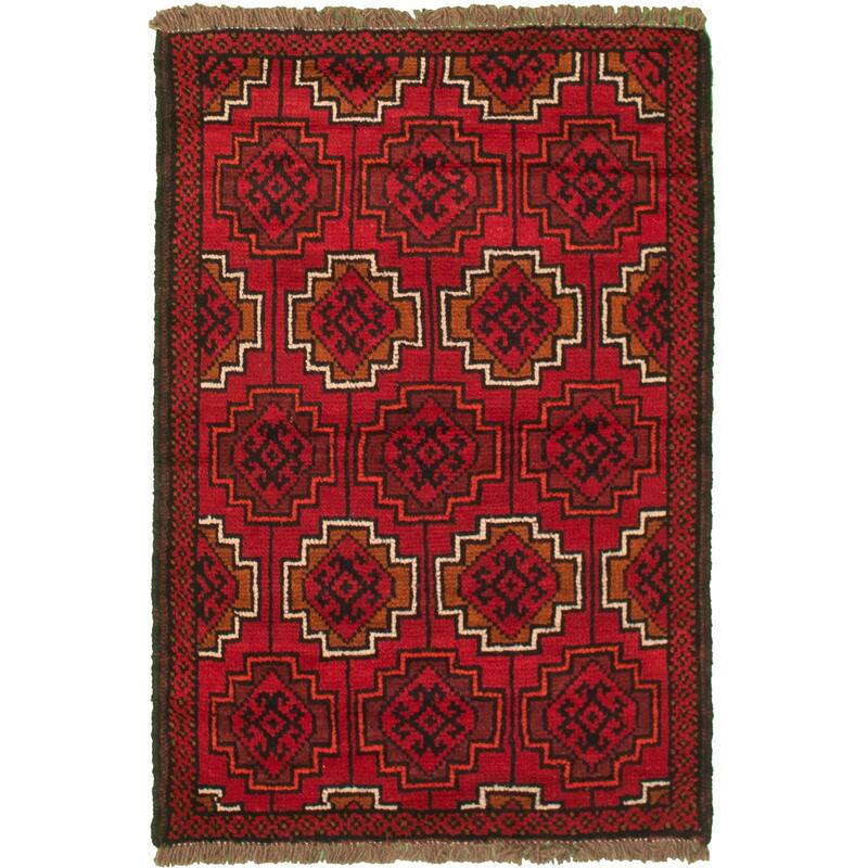 Hand-knotted Akhjah Red Wool Rug - 3'4" x 5'2"/3'4 x 5'2