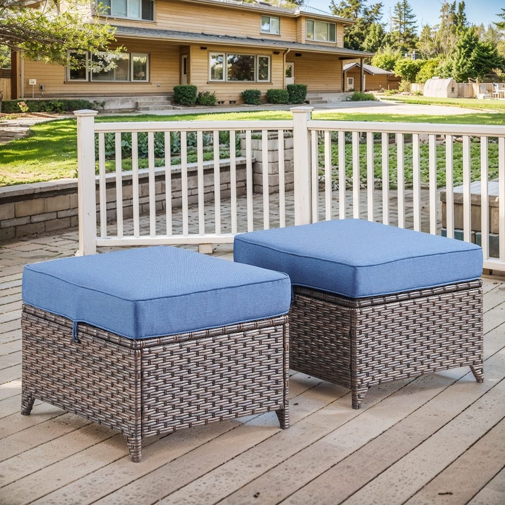 Gymojoy Outdoor Wicker Patio Ottomans Set Rattan Footrests