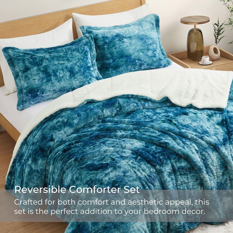 3 PCS Winter Comforter Set Reversible Faux Shearling On Sale Bed