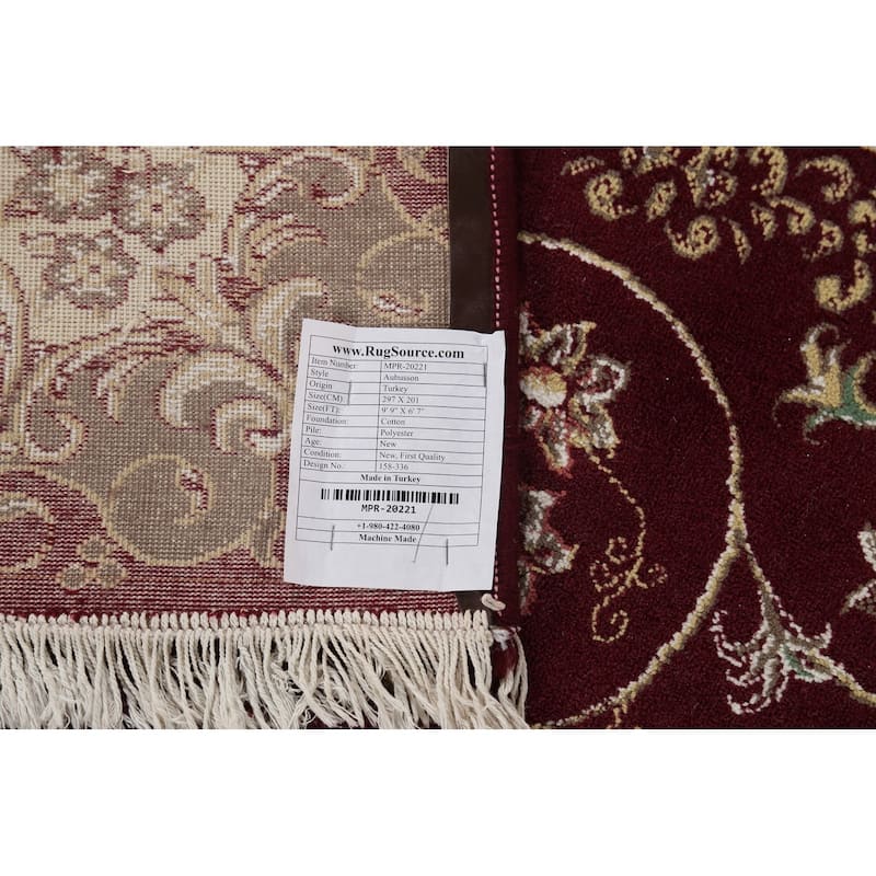 Burgundy Red Aubusson Turkish Rug Machine Made Carpet - 6'7" x 9'9"