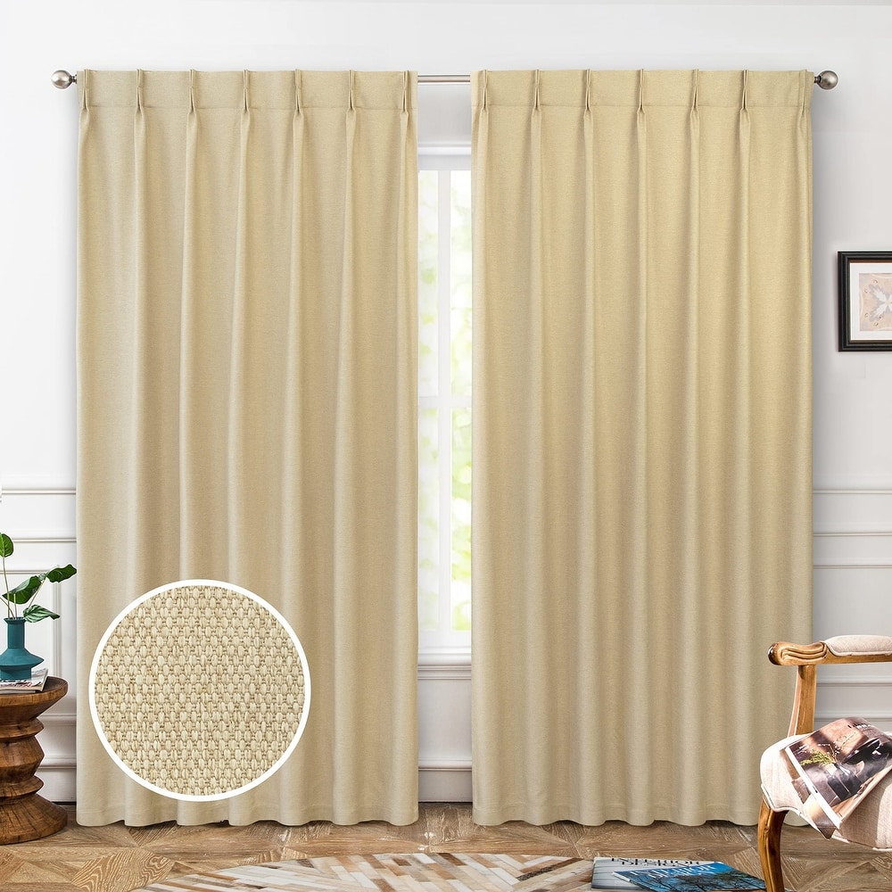 DriftAway Pinch Pleat Faux Linen Textured Blackout Curtains