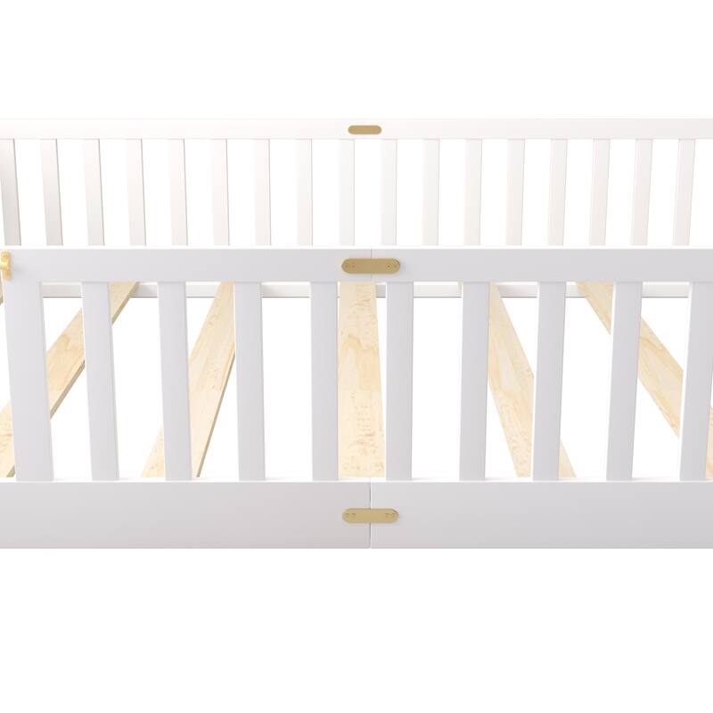 Floor Platform Bed with Fence Guardrails and Door