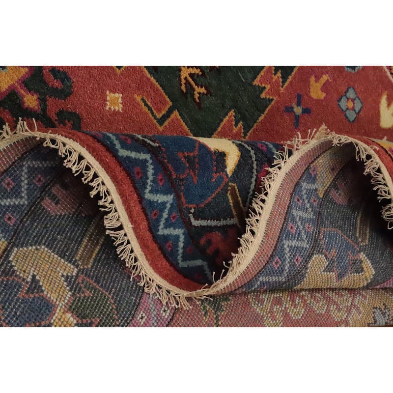 Hand Knotted Oriental 100% Wool Carpet Traditional Geometric Oranges & Rust Kazak Area Rug - 11' 10'' X 9' 0''