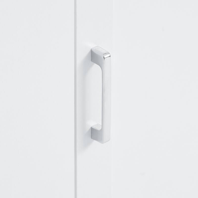 Freestanding Cabinet Tall Bathroom Storage Cabinet with Left or Right Hook, Adjustable Shelves and Anti-toppling Device