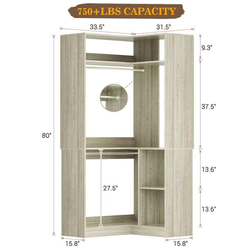 Cimly Set of 3 Freestanding Corner Closet System, Space-saving Closet Organizer for Walk-in/ Reach-in Closet