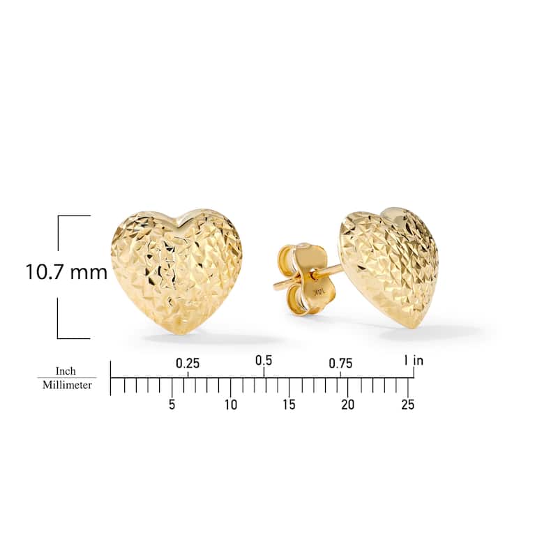 Clover 14K Diamond-Cut Puff Heart Stud Earrings