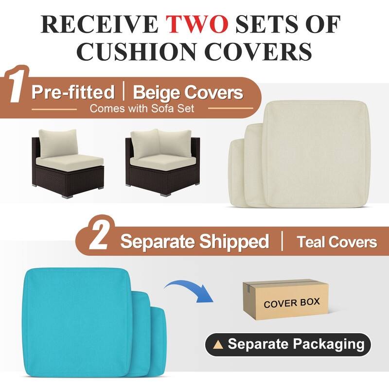 9-Piece Outdoor Brown Wicker Sectional Patio Conversation Set with 43″ Fire Pit Table, Cushion