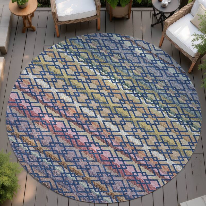 Machine Washable Indoor/ Outdoor Cabo Stripe Chantille Rug - Navy - 8' x 8'