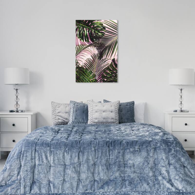 Wynwood Studio Canvas Floral and Botanical Crowded Leaves Pink and Tropical Wall Art Canvas Print - 36 x 24
