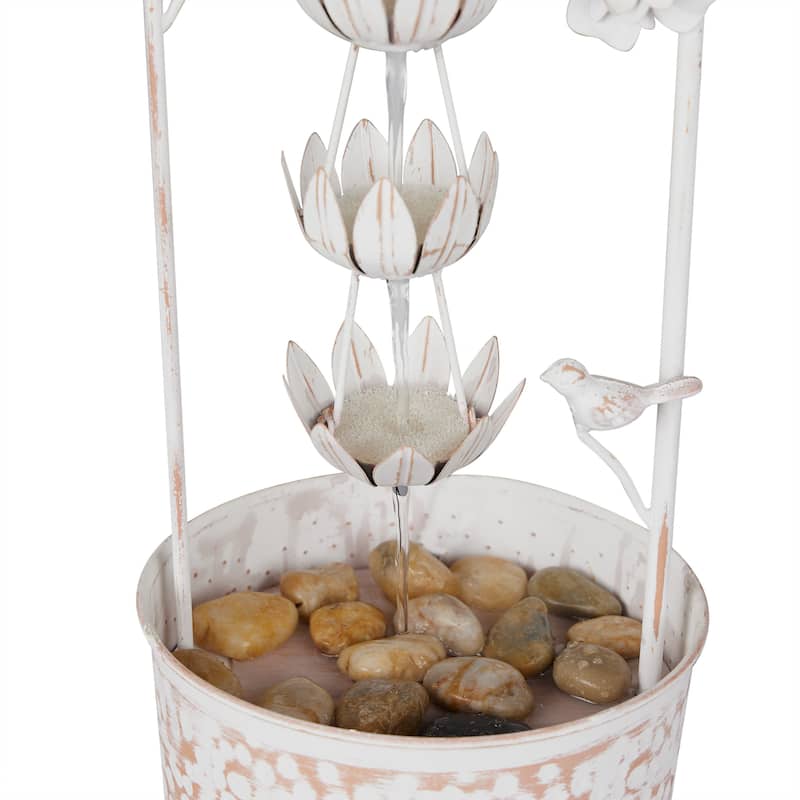 Metal White Rustic Fountain with Flower