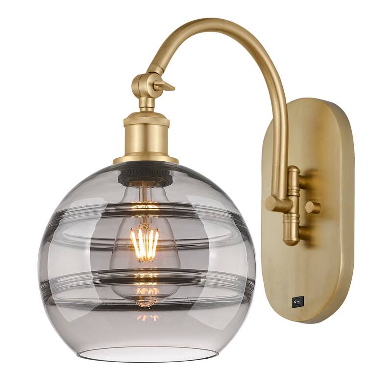Innovations Lighting 518-1W-13-8 Rochester Sconce Rochester 13" Tall - Satin Gold / Smoked