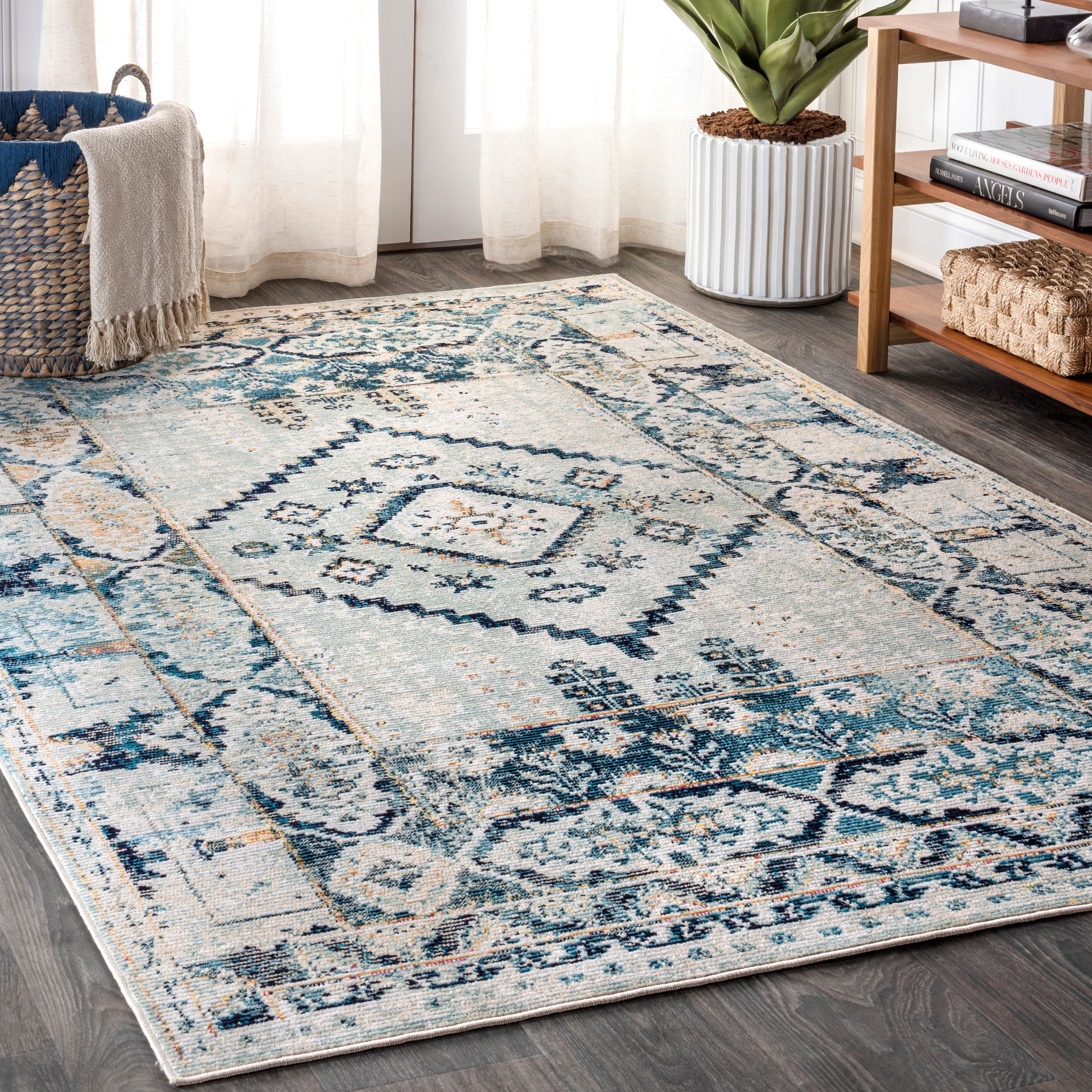 Shop Jonathan Y Osuna Diamond Vintage Medallion Indigo Blue Ivory Area Rug Overstock 28415829