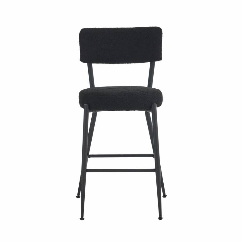 Set of 4 Modern Teddy Fabric Upholstered Bar Stools - Metal Base High Stools