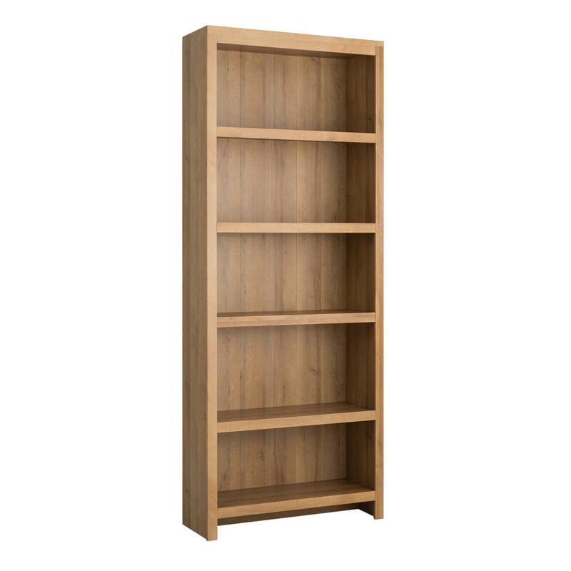 Prepac Moda 80" H 5-Tier Bookcase, Modern Storage Accent Bookshelf with 3 Adjustable Shelves for Home Office, Living Room - Natural Oak