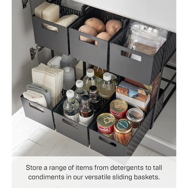 Yamazaki Home Two-Tier Cabinet Storage Basket, ABS Plastic - L 12.8 x W 6.3 x H 18.11 inches
