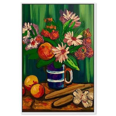 Art Remedy Floral Vase And Fruits Framed Flowers In Vase Paintings