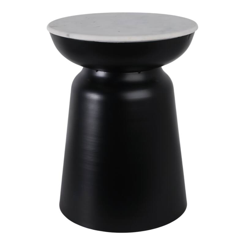 Metal Marble Round Top Drum End Table - Black, 20" - 20.0"