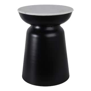 Modern Accent Table with Marble Top and Iron Base - 20" Black - 15" x 15" x 20"