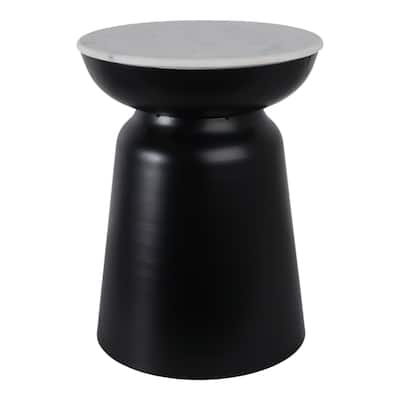 Modern Accent Table with Marble Top and Iron Base - 20" Black - 15" x 15" x 20"