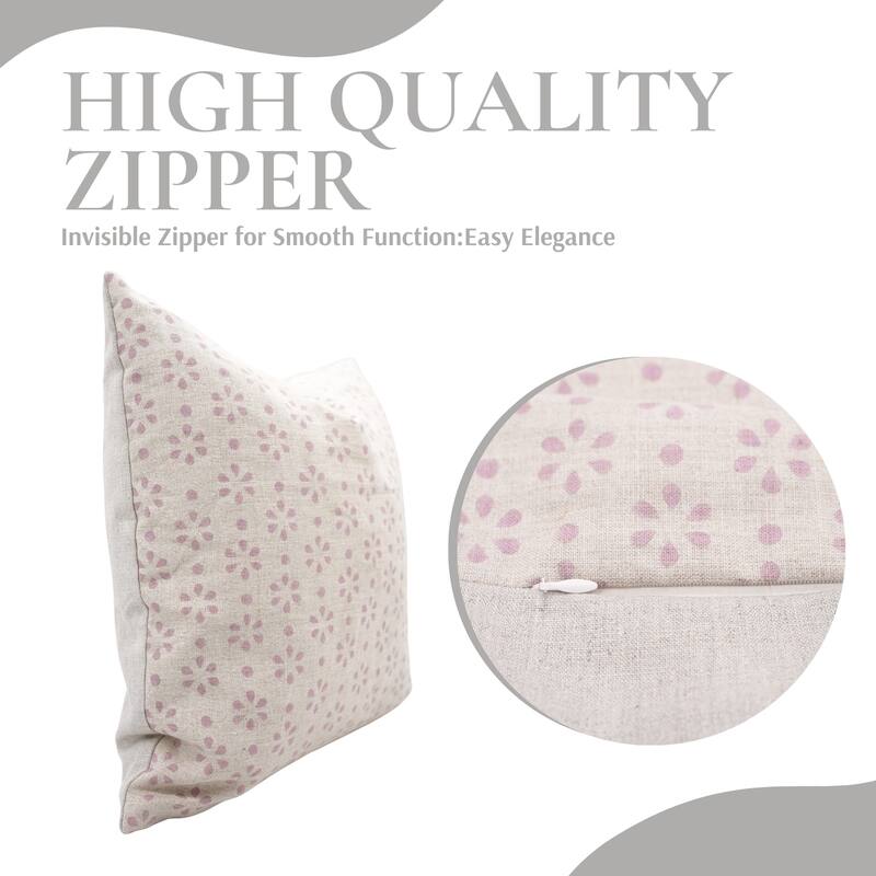 Fabdivine Handmade Block Print Floral Pillow Cover, Soft Pure Linen for Sofa, Alpana