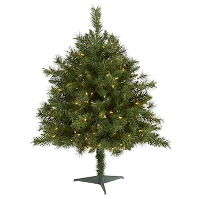 3’ Pre-lit Wyoming Pine Artificial Christmas Tree, Clear LED Lights - 3 Foot