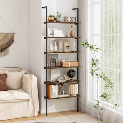 6-Tier Vertical Ladder Shelf 72" Tall Bookshelf with Metal Frame