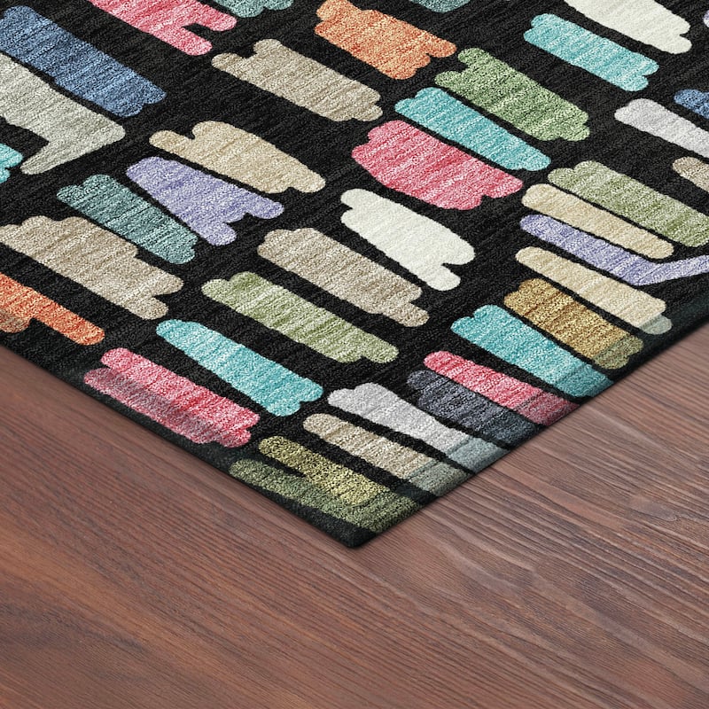 Machine Washable Indoor/ Outdoor Modern Mosaic Chantille Rug