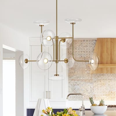Mid Century 9-Light Disc Glass Dimmable LED Sputnik Chandelier - N/A