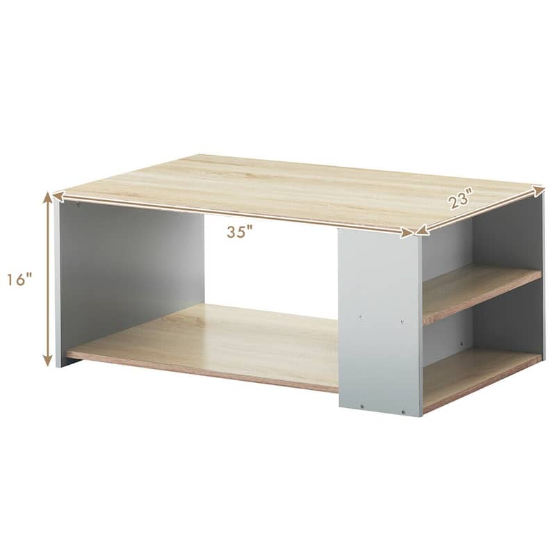 Gymax 2-Tier Coffee Table Sofa Side Table w/ 2 Storage Shelves Living - 35'' X 23'' X 16''