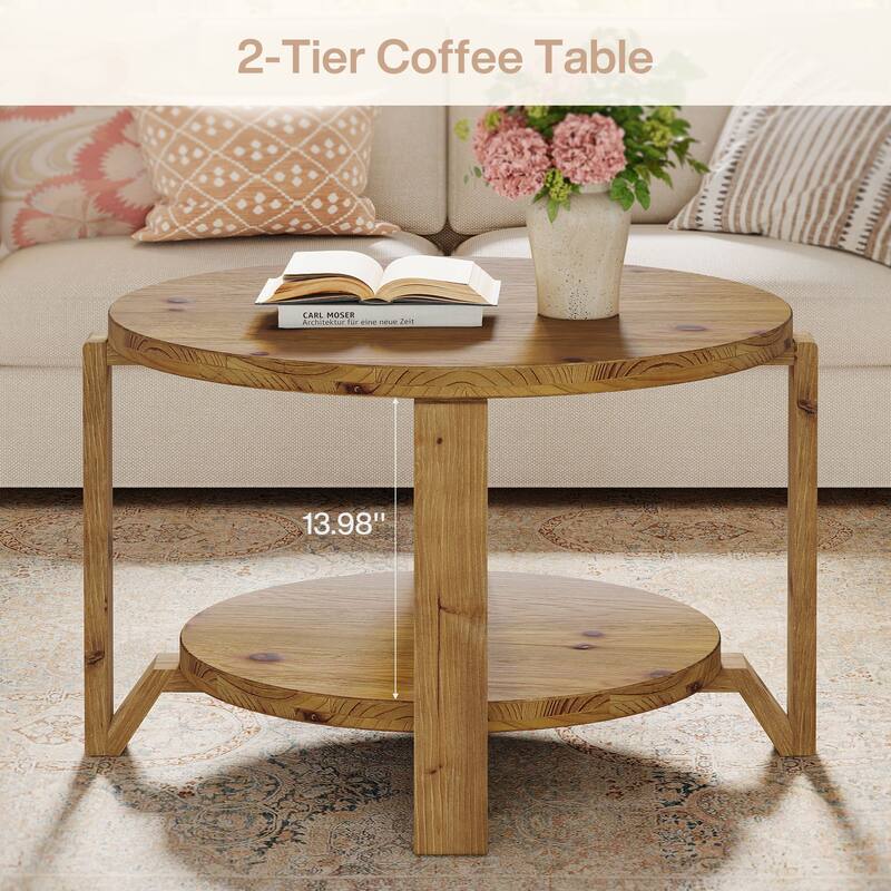 30" Solid Wood Coffee Table Circle Center Accent for Living Room