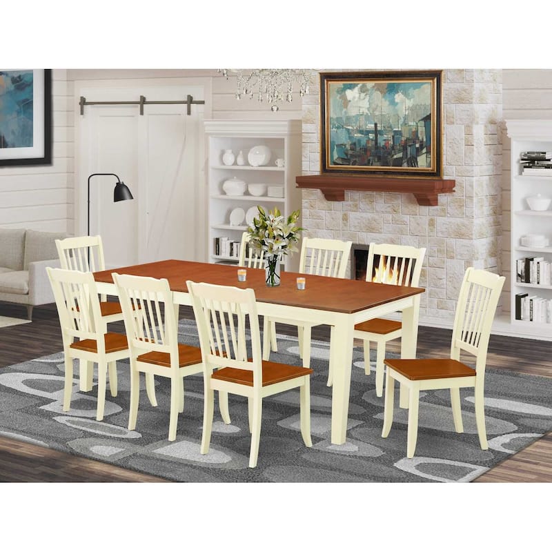 Rectangular Dining Set - 9Pc Table & Chair Set - 60x78 Inch Table - Modern Vertical Slatted Design